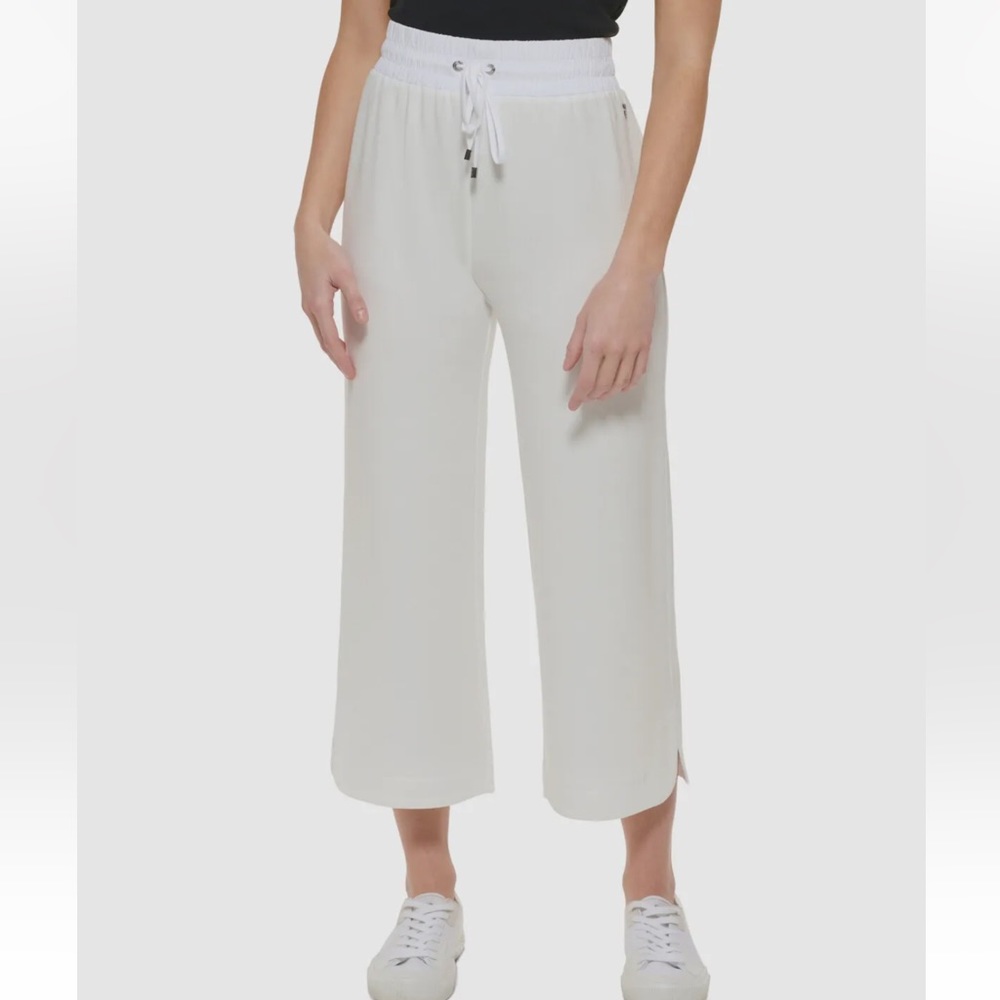 Calvin Klein Womens White Drawstring Waist Cropped Wide Leg Pants size XL